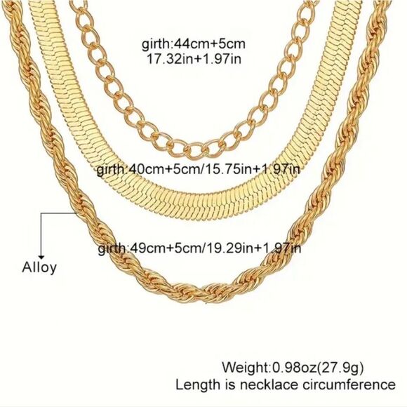 3-Piece Set Chain Necklaces Gold or Silver Plated Fashionable Fashion Jewelry - Picture 11 of 14